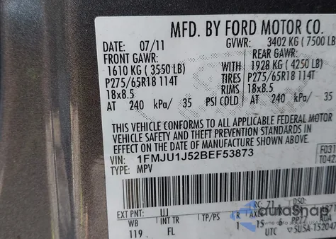 2011 Ford Expedition Xlt/King Ranch z USA, uszkodzony, nr VIN 1FMJU1J52BEF53873